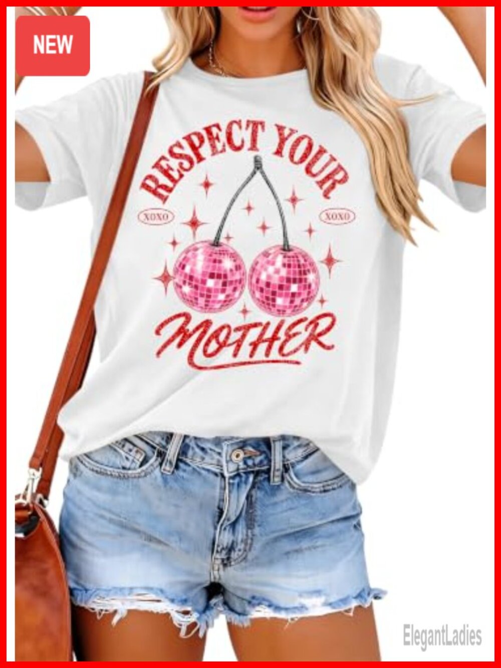 Womens Retro Respect Your Mother Short Sleeve Graphic Tee Disco Cherry